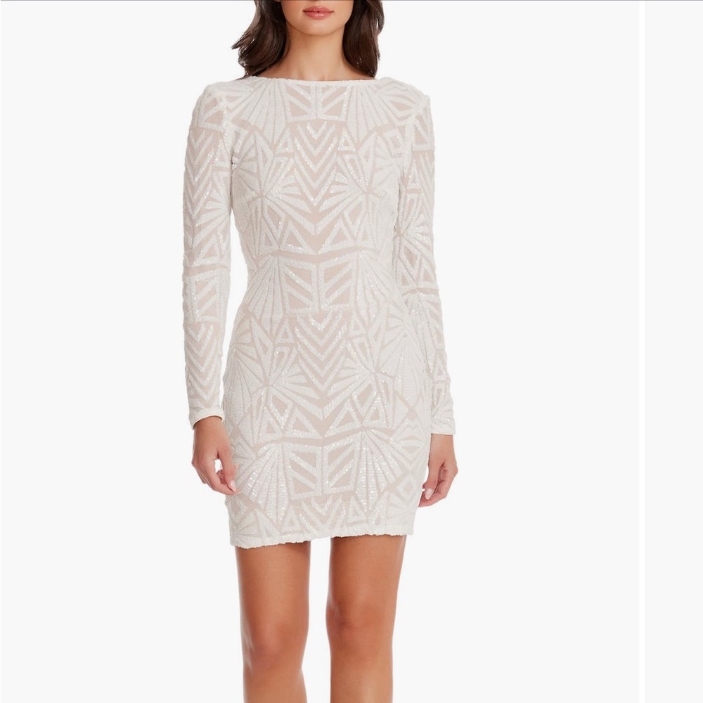 Dress the Population Beige and White Dress